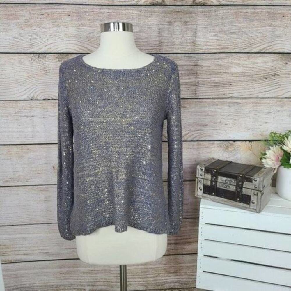 Chico’s Grey Sweater Gold Sequins 0 Medium